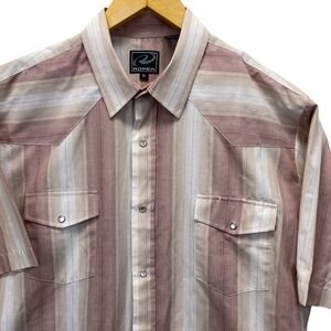 Roper Western Pearl Snap Shirt Mens XL Red Striped Short Sleeve Pointed Yoke